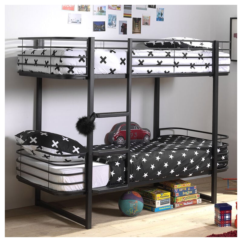 Les Tendances - Lit Superposé 90x200 Sommier Inclus Vipack Oscar - Noir