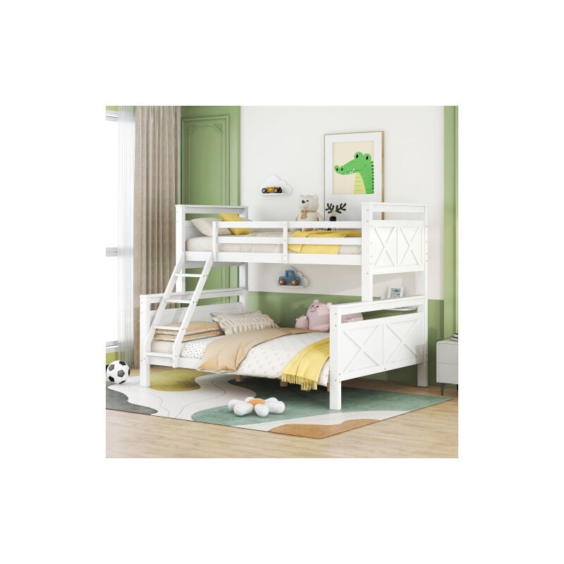 Modernluxe - Lit superposé 90/140x200cm en bois de pin - avec barrières et échelle - Blanc