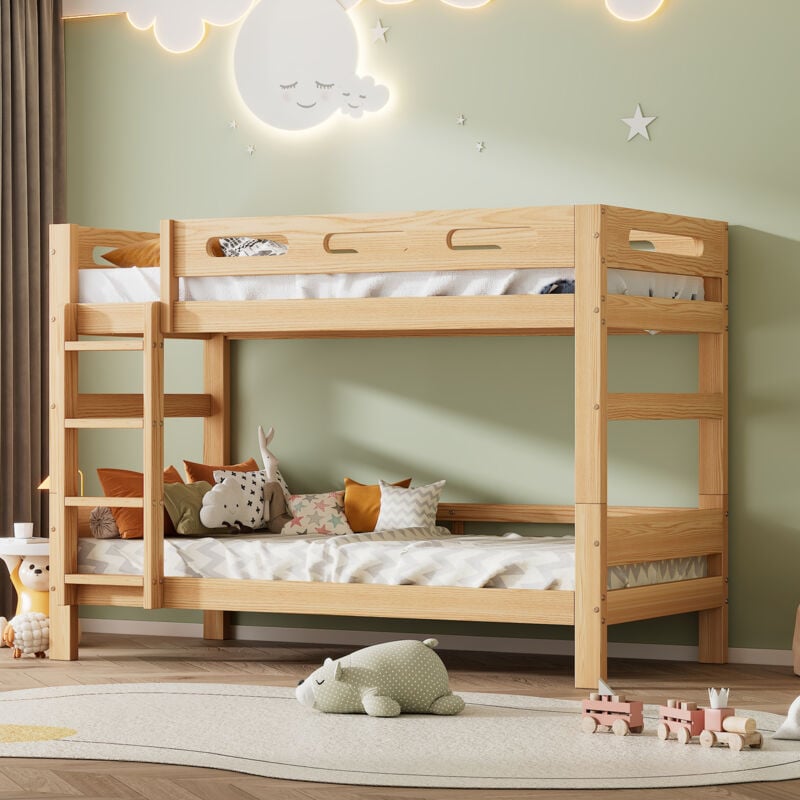 Modfu - Lit superposé 90x200cm, lit enfant en pin, transformable en 2 lits simples, sans matelas, coloris naturel