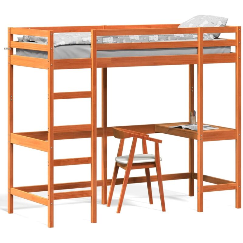 Vidaxl - Lit superposé avec bureau cire marron 80x200 cm bois pin massif