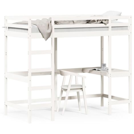 Lit superposé avec bureau blanc 90x190 bois de pin massif