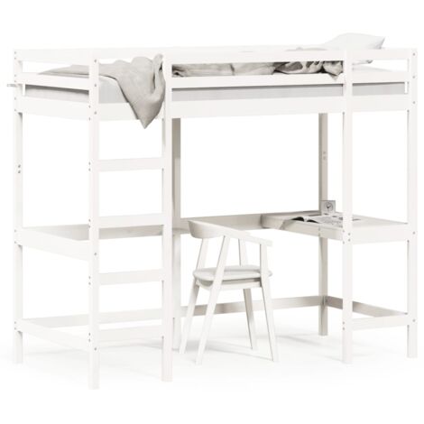 Lit superposé avec bureau blanc 90x200 bois de pin massif