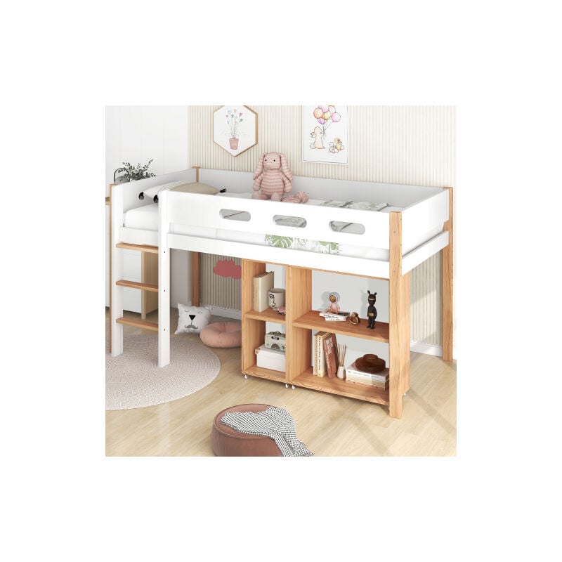 Lit superposé avec rangement et armoire amovible lit superposé avec escalier rectangulaire triple cadre en bois massif avec protection antichute pin