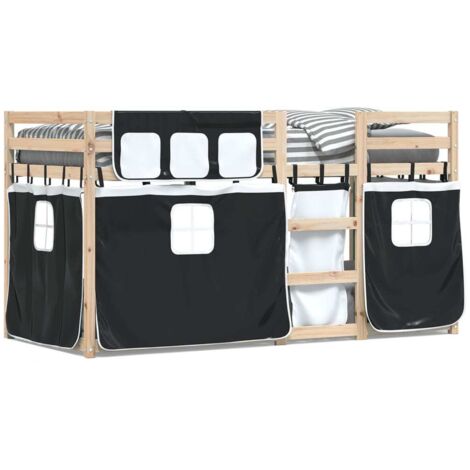Lit superposé avec rideaux blanc/noir 75x190 cm bois pin massif CFW51612