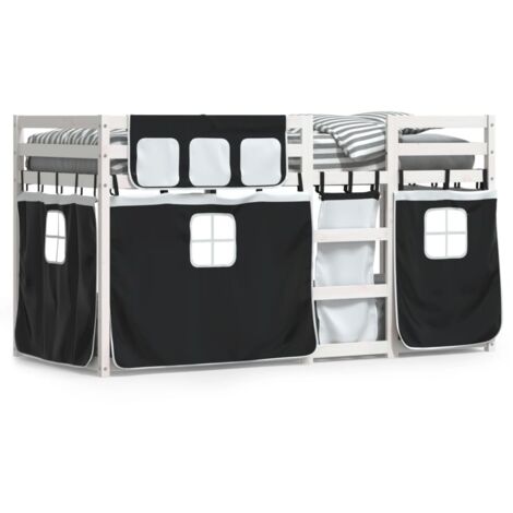 Lit superposé avec rideaux blanc-noir 90x200 bois pin massif