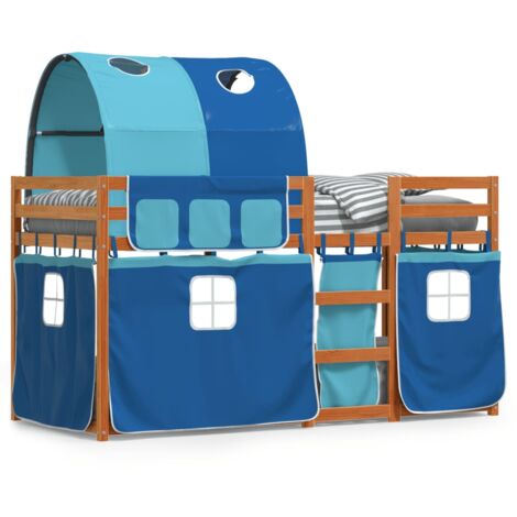 Lit superposé avec rideaux bleu 80x200 bois pin massif