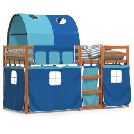 Lit superposé avec rideaux bleu 80x200 cm bois pin massif CFW51655
