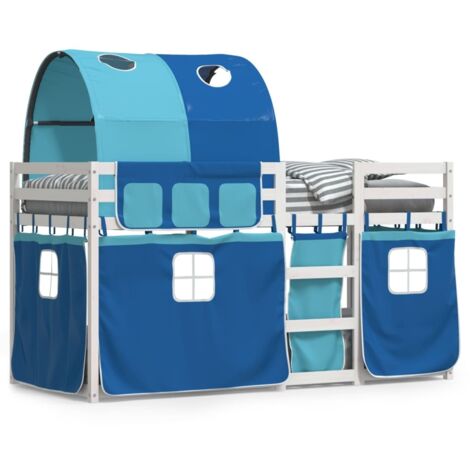 Lit superposé avec rideaux bleu 80x200 cm bois pin massif CFW51657