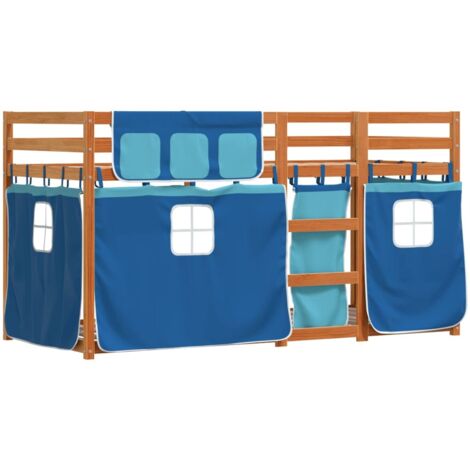 Lit superposé avec rideaux bleu 90x190 cm bois pin massif CFW51665