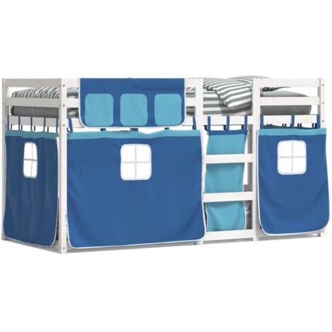 Lit superposé avec rideaux bleu 90x200 cm bois pin massif CFW51679