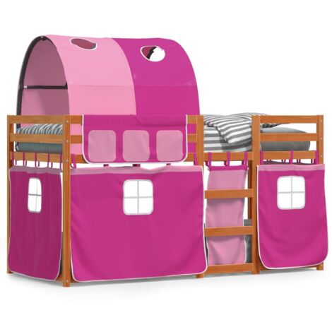Lit superposé avec rideaux rose 80x200 cm bois pin massif CFW51695