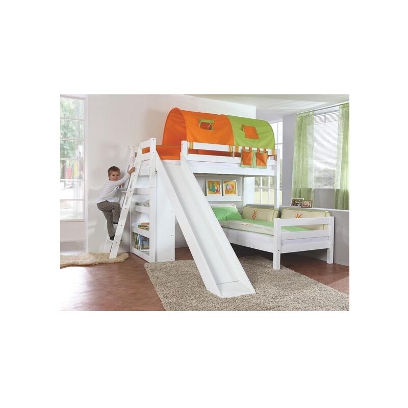 Befara - lit superposé avec toboggan alexandra - Blanc laqué