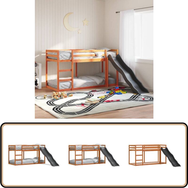 Lit superposé avec toboggan et échelle sans matelas 75x190 cm - Lit Superpose - Lit Mezzanine - Lit Enfant - Toboggan - Échelle