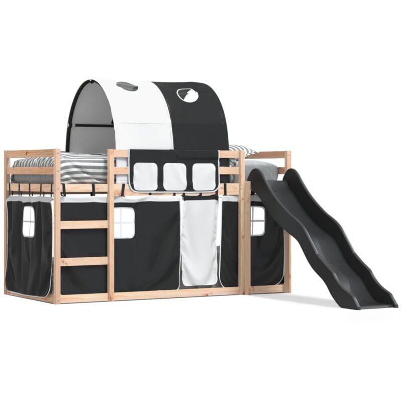 Vidaxl - Lit superposé avec toboggan et rideaux blanc et noir 90x190 cm