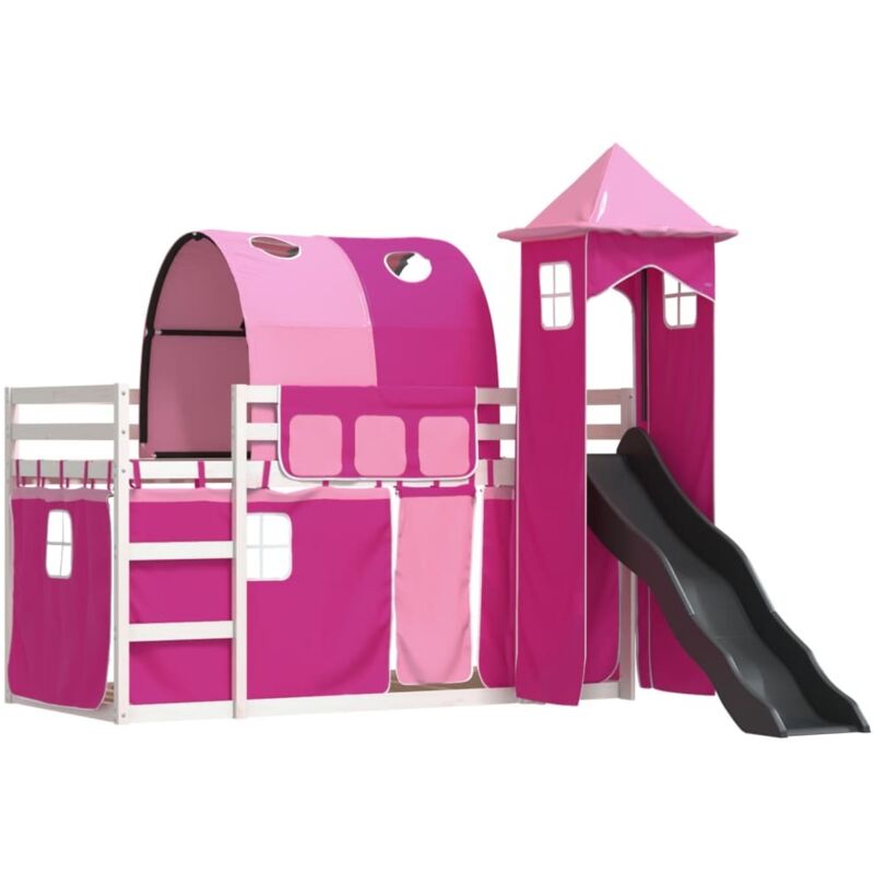 Vidaxl - Lit superposé avec toboggan et rideaux rose 90x190 cm
