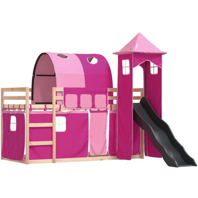 Vidaxl - Lit superposé avec toboggan et rideaux rose 80x200 cm