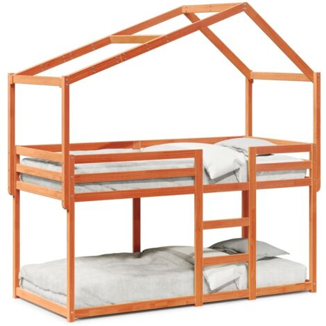 Lit superposé avec toit cire marron 80x200cm bois massif de pin CFW51762