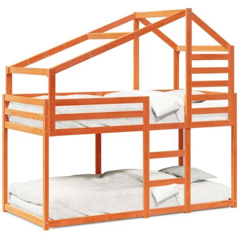 Lit superposé avec toit cire marron 80x200cm bois massif de pin CFW51765