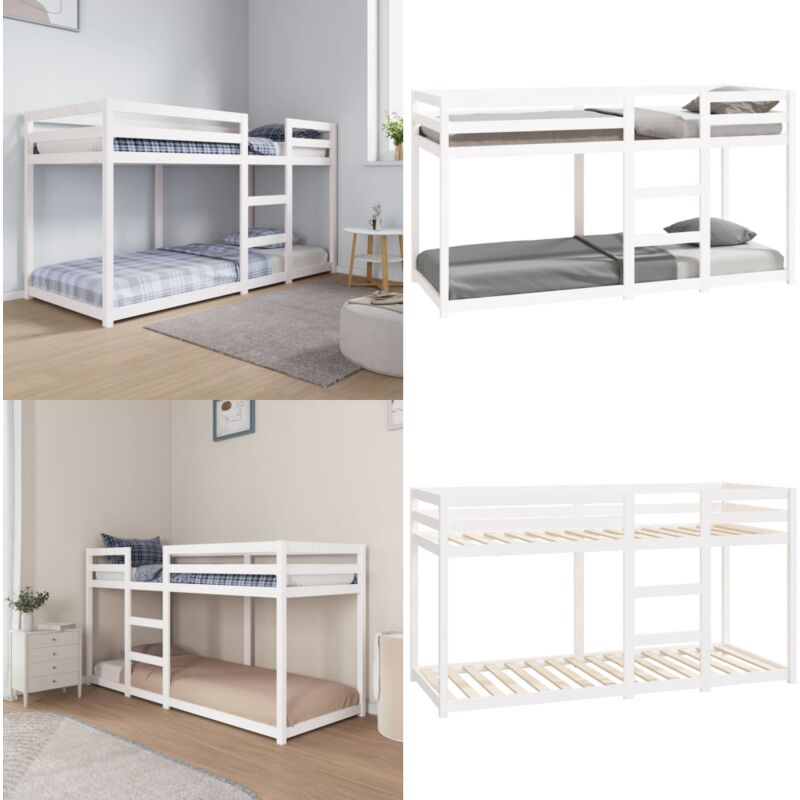 Lit superposé sans matelas blanc 80x200 cm bois de pin massif - Lit Superposé - Lit Double - Meuble Chambre - Mobilier Enfant - Literie - Home &