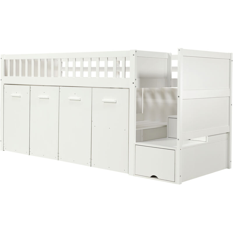 Lit superposé blanc en pin avec bureau et rangement 90 x 200 cm