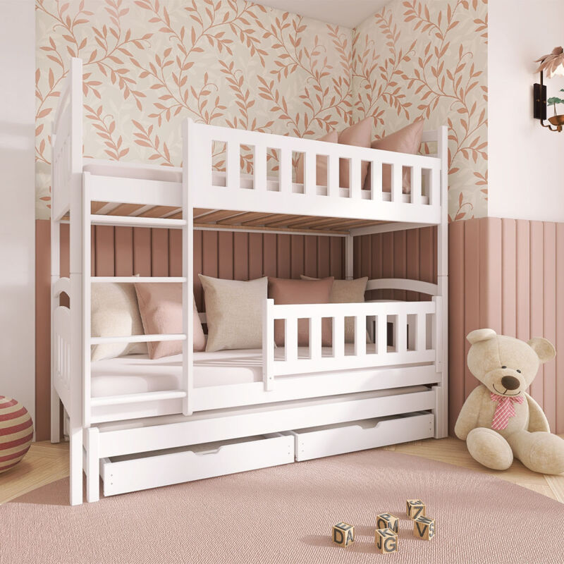 Viking Choice - Lit superposé 90x200 sommier lit gigogne et tiroirs inclus Jules Blanc