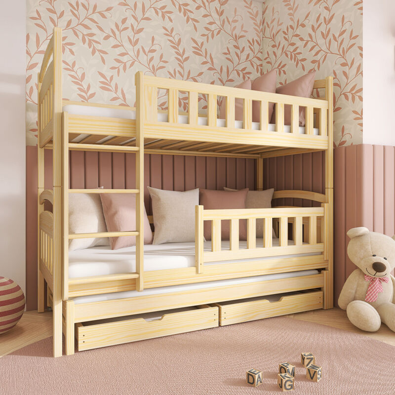 Viking Choice - Lit superposé 90x200 sommiers lit gigogne et tiroirs inclus Jules Bois