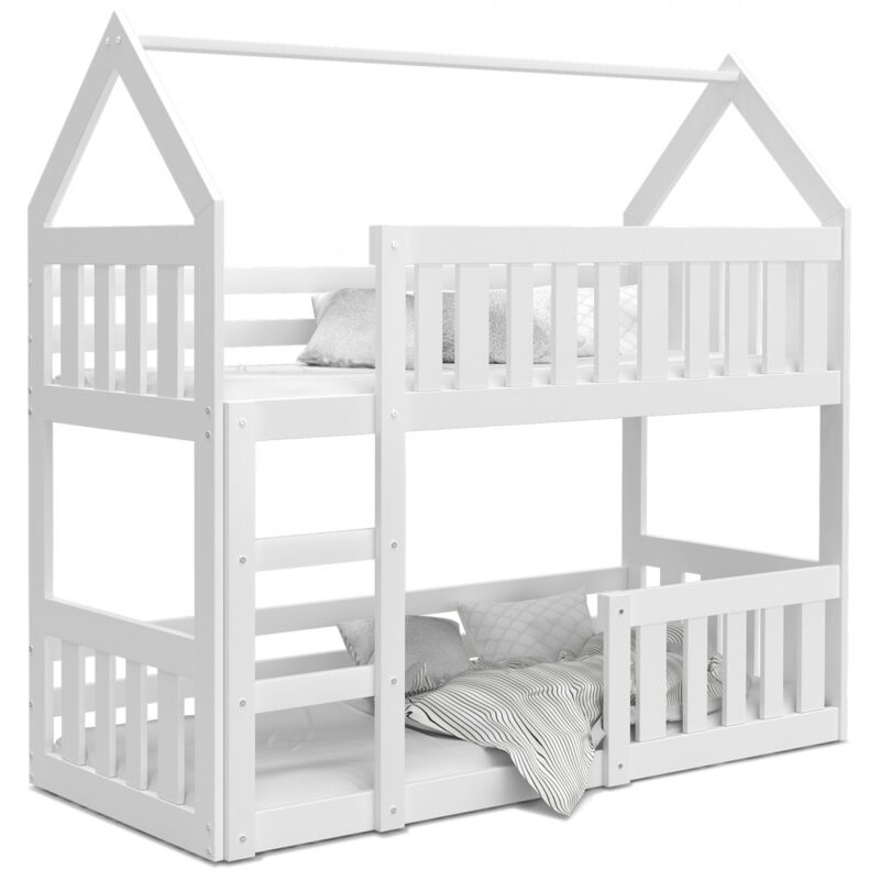 Kids Literie - Lit Superposé Cabane Mini 80x160 Blanc - blanc Livré avec sommiers