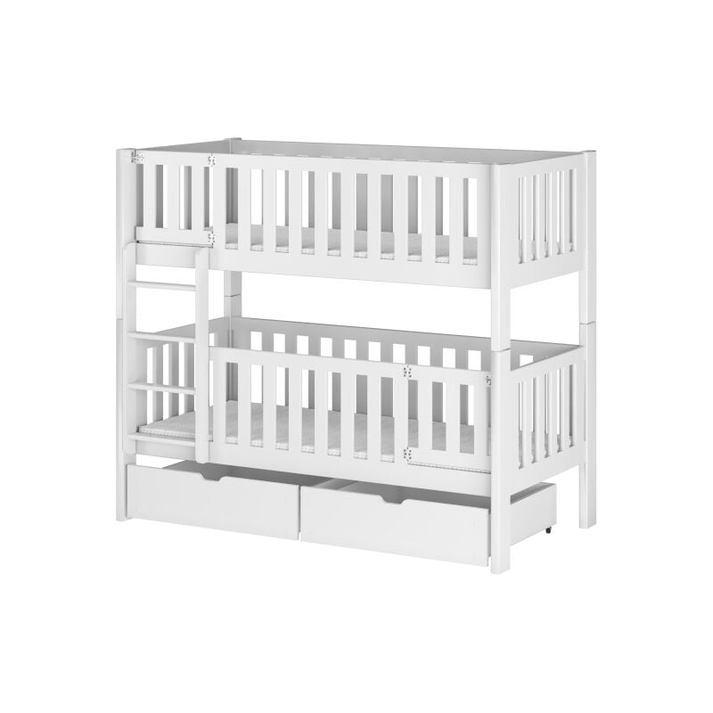 Kids Literie - Lit Superposé caly 80x180 - bois massif - 2 tiroirs Blanc - blanc Livré avec le sommiers et tiroir.