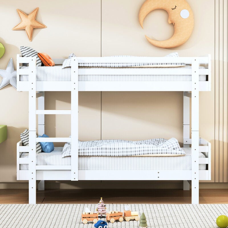 lit superposé en bois, 90 x 190 cm, lit d'enfant avec échelle, lit superposé, convertible en deux lits à plate-forme, cadre en bois massif, adapté
