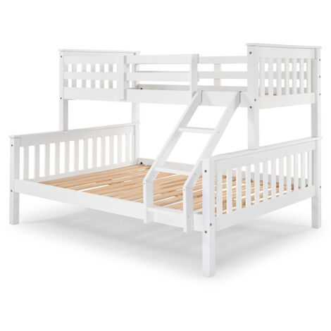 Lit superposé en bois blanc, Lit double bas 135 x 190 cm et lit simple haut 90 x 190 cm - Longueur 204 x Hauteur 150 x Largeur 147 cm