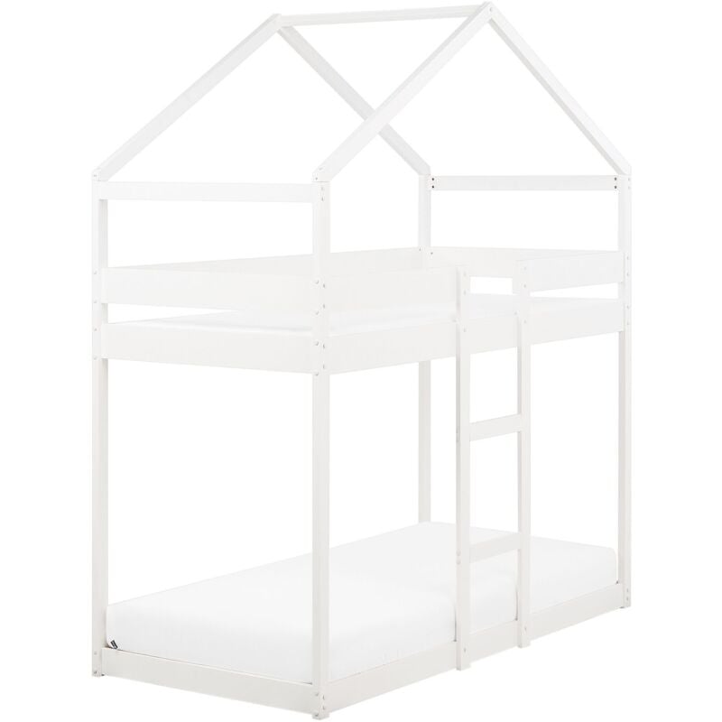 Beliani - Lit Superposé en Bois de Pin 90 x 200 cm en Forme de Maison Echelle Chambres Enfants Blanc Labatut