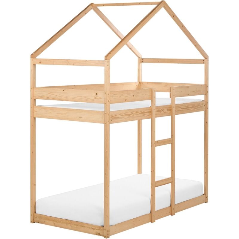 Beliani - Lit Superposé en Bois de Pin 90 x 200 cm en Forme de Maison Echelle Chambres Enfants Bois Clair Labatut