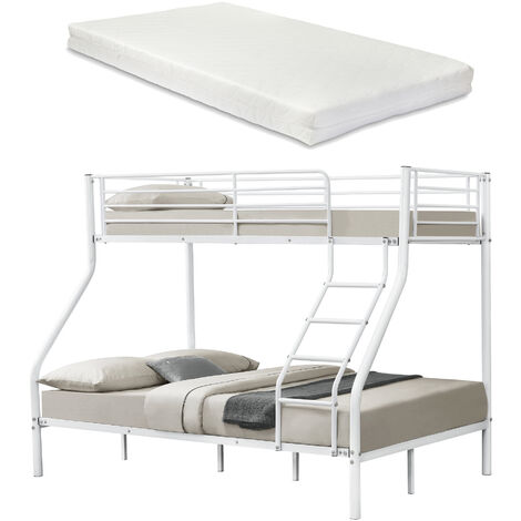 Lit superposé en métal 2 matelas avec barrière 140 / 190x200 cm Couleur : BLANCHE