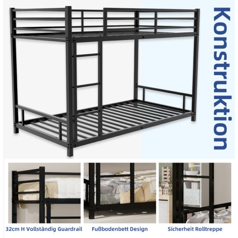 Lit superposé en métal avec deux lits simples / Métal robuste et stable / Silencieux / Barrière de sécurité / Sommier non requis