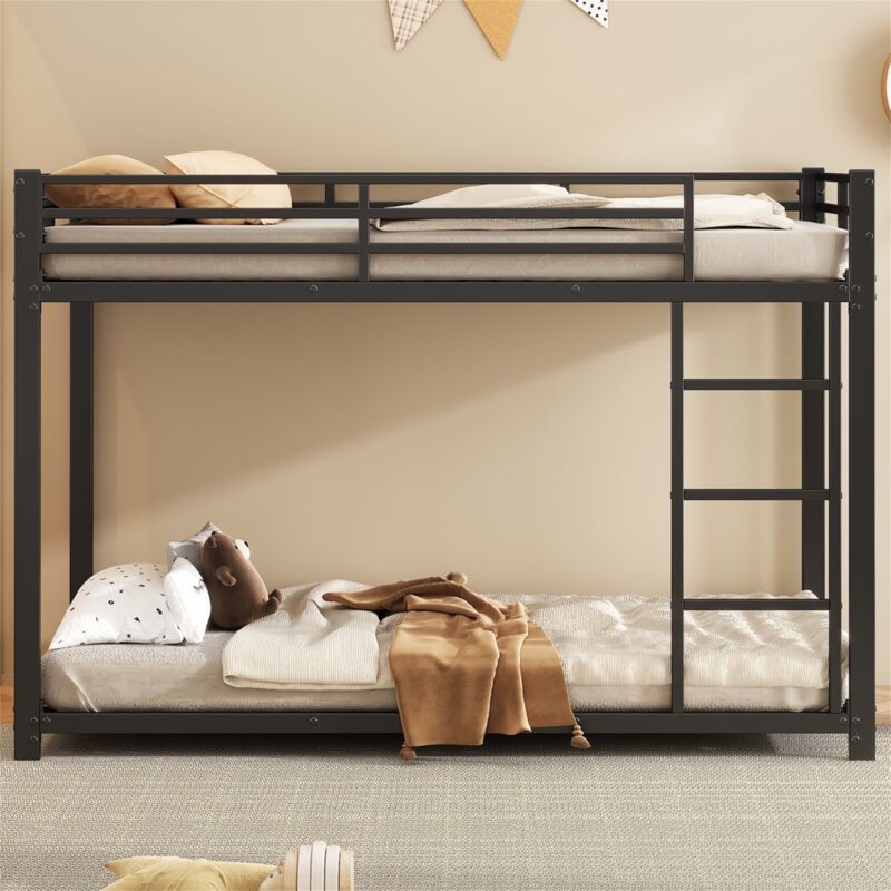 Lit superposé enfant 90 × 200 cm, lit superposé en fer forgé, avec escalier, avec protection antichute, sommier à lattes en métal, adapté aux enfants