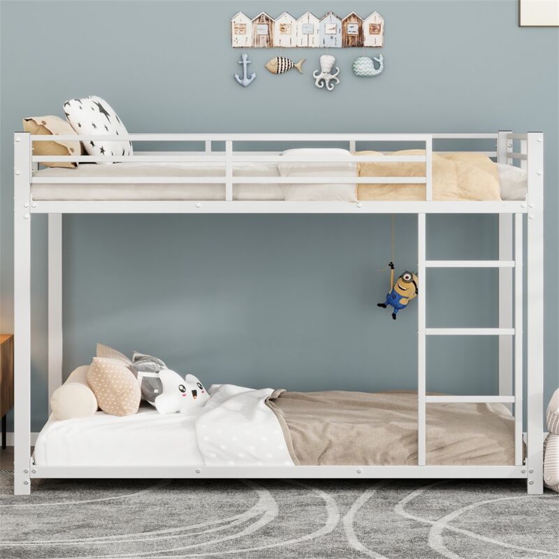 Lit superposé enfant 90 × 200 cm, lit superposé en fer forgé, avec escalier, avec protection antichute, sommier à lattes en métal, adapté aux enfants