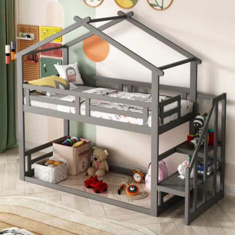Lit Enfant 90x200 En Forme D'ours Tout Doux - Lit Capitonné En Velours Gris Pour Chambre D'enfant