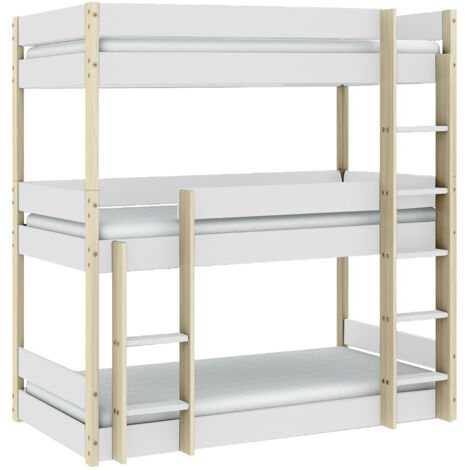 Lit superposé enfant coloris blanc, couchage 90 x 190 cm - Longueur 200 x Profondeur 107 x Hauteur 197 cm