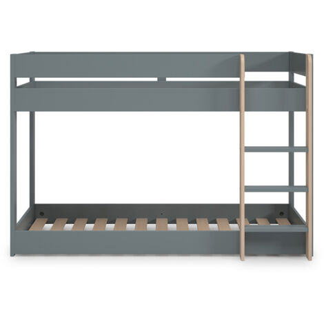 Lit superposé enfant en bois coloris Vert kaki, blanc ciré, couchage 90 x 190 cm - Longueur 197 x Profondeur 107 x Hauteur 131 cm