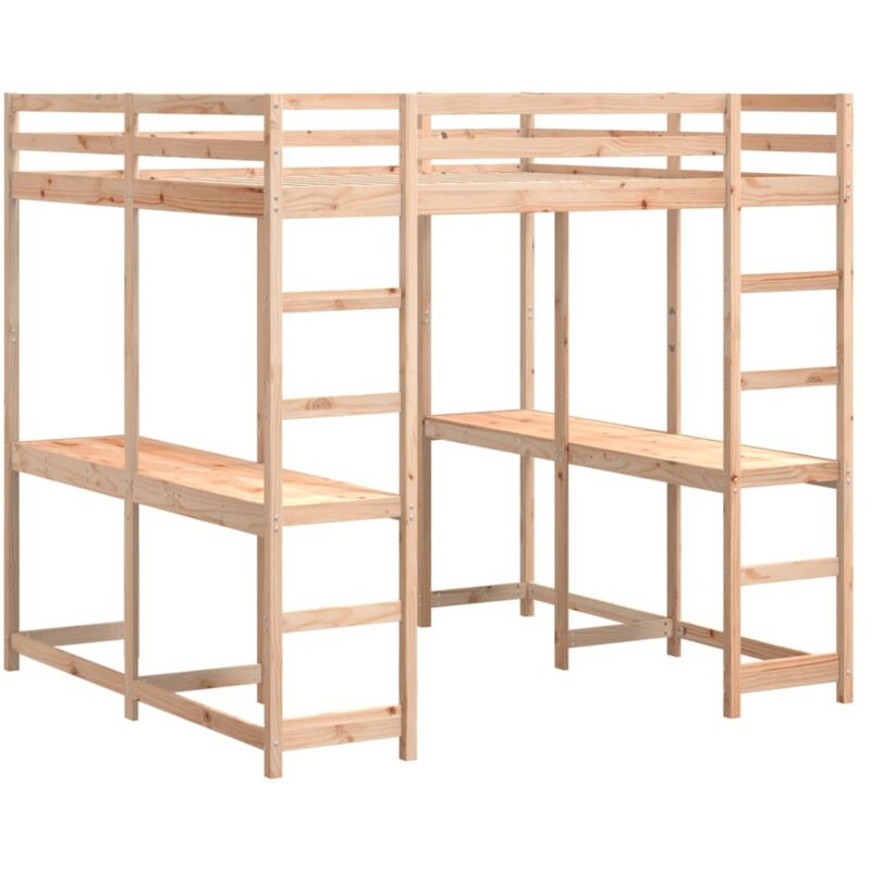 Vidaxl – Lit superposé en bois de pin massif 160x200cm – Bureau intégré – Garde-corps de sécurité – Dimensions totales 205,5x167,5x190cm