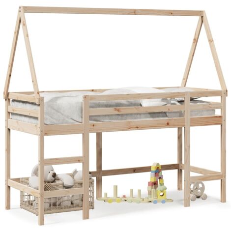 Lit superposé et échelle et toit 80x200 cm bois de pin massif CFW51786