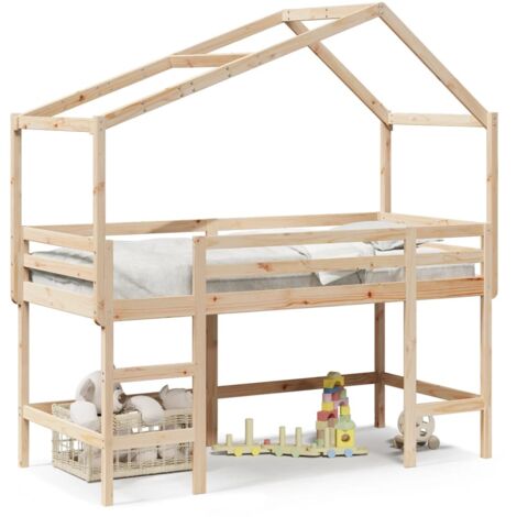 Lit superposé et échelle et toit 80x200 cm bois de pin massif CFW51787