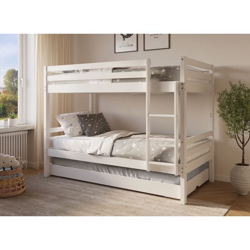Deco In Paris - leopaul - Lit superposé gigogne 3 couchages en bois blanc leopaul 90 x 190 cm