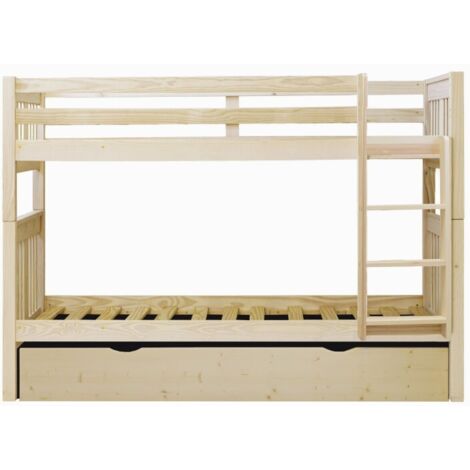 Lit superposé + lit pieds pliants bois blanc lavé 90x190cm