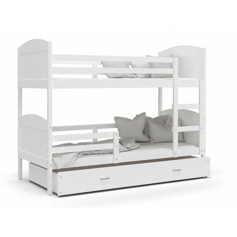 Lit Superposé Mateo 80x160   Tiroir + Matelas Blanc - blanc