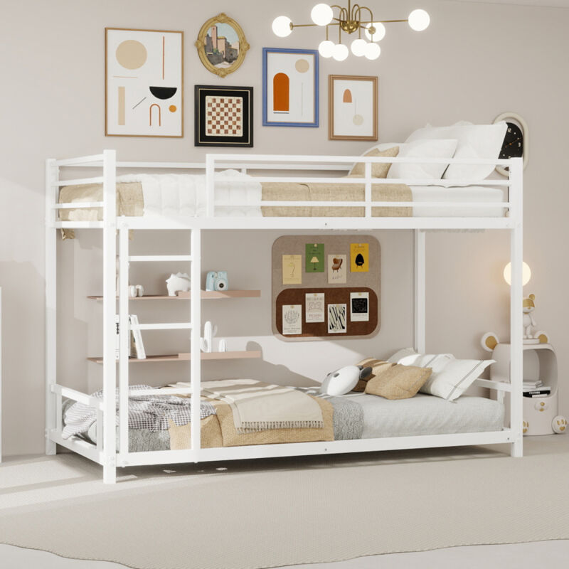 Lit superposé métal 2 places blanc - Structure robuste et silencieuse 197x98x136 cm - Sans sommier requis