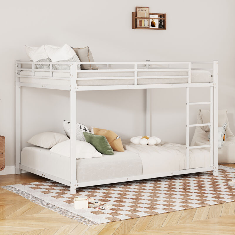 Modfu - Lit superposé, métal, lit enfant, sans matelas, lit double, blanc, 140x200cm