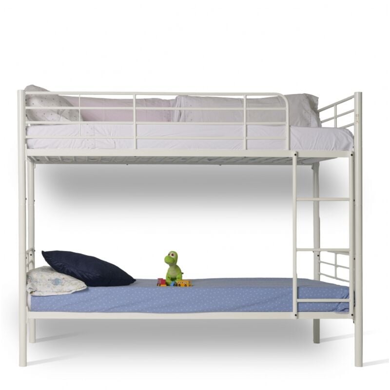 Befara - lit superposé métallique twins avec matelas - Blanc - 90 x 190 cm
