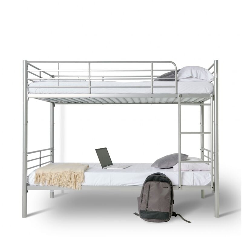 Befara - lit superposé métallique twins avec matelas - Argent - 80 x 190 cm