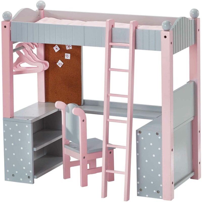 Lit superposé mezzanine avec bureau et étagères de rangement pour poupée poupon jouet Olivias Little World TD-0204AG - Rose